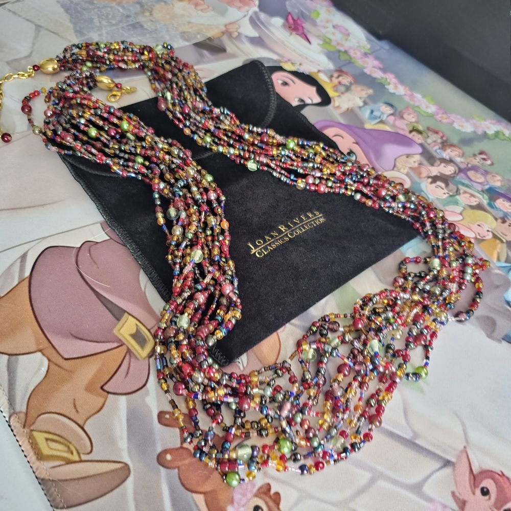 JOAN RIVERS Czech Glass Colorful Bead Torsade Necklace 10 Strand